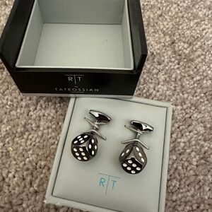 Tateossian Silver and Black Dice Cufflinks